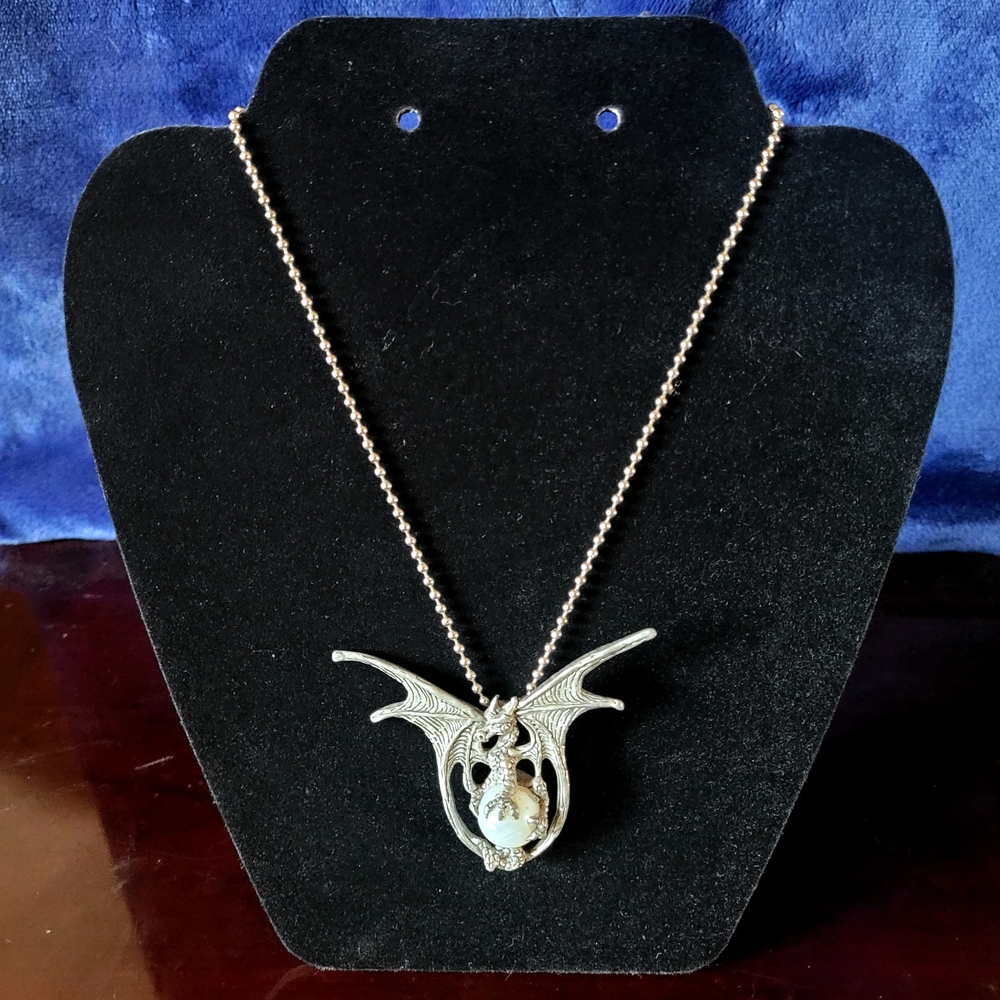 Vintage Signed Fellowship Foundry 1991 Silver Dragon Long Necklace